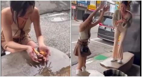 網紅妹子「偷抓金魚來執筊」高空拋下　網氣炸批「虐待動物」：超缺德