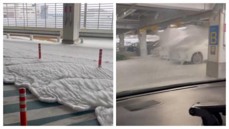 全都是泡沫！成田機場2航廈停車場一片白　現場畫面曝光